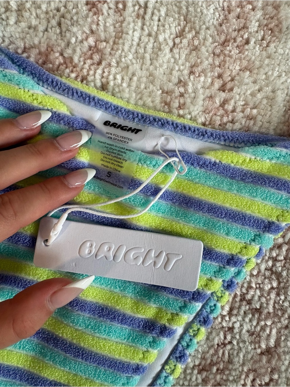 Tie-Side Bikini Bottom in Lime & Blue Stripe - Picture 3 of 3